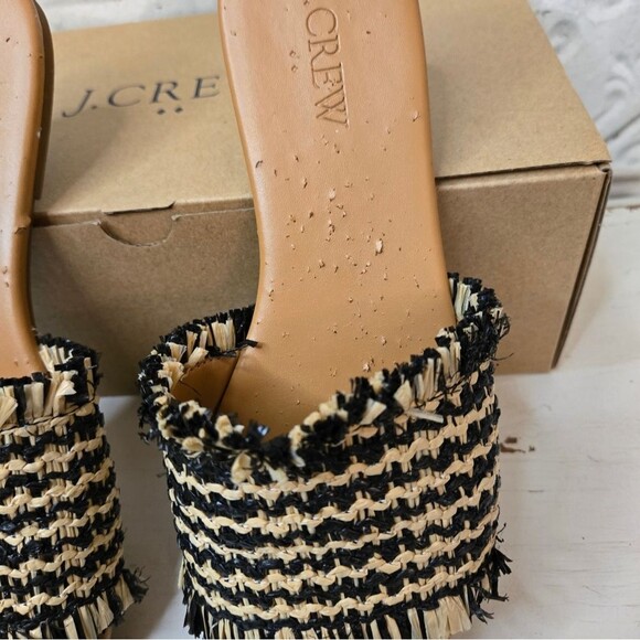 J Crew Black and Natural Raffia beach slide sandals - Preowned  - size 6 - Picture 9 of 13